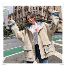 Осенне-зимняя свободная бейсбольная куртка BF Harajuku, Женская Повседневная куртка с капюшоном, уличная одежда с длинным рукавом, куртка на молнии, пальто