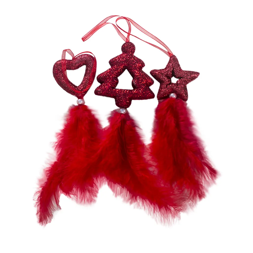 Christmas Decoration Pendant Bubble Pentagram Love Feather Ornament 3 pcs Party Tree Pendant Decorations winter Party#35