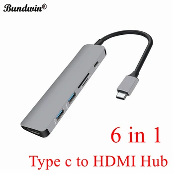 

Bundwin 6in1 4K type c to HDMI with USB 3.0 TF SD card reader Hub Adapter for MacBook Samsung Galaxy S9/S8 Huawei P20 Pro
