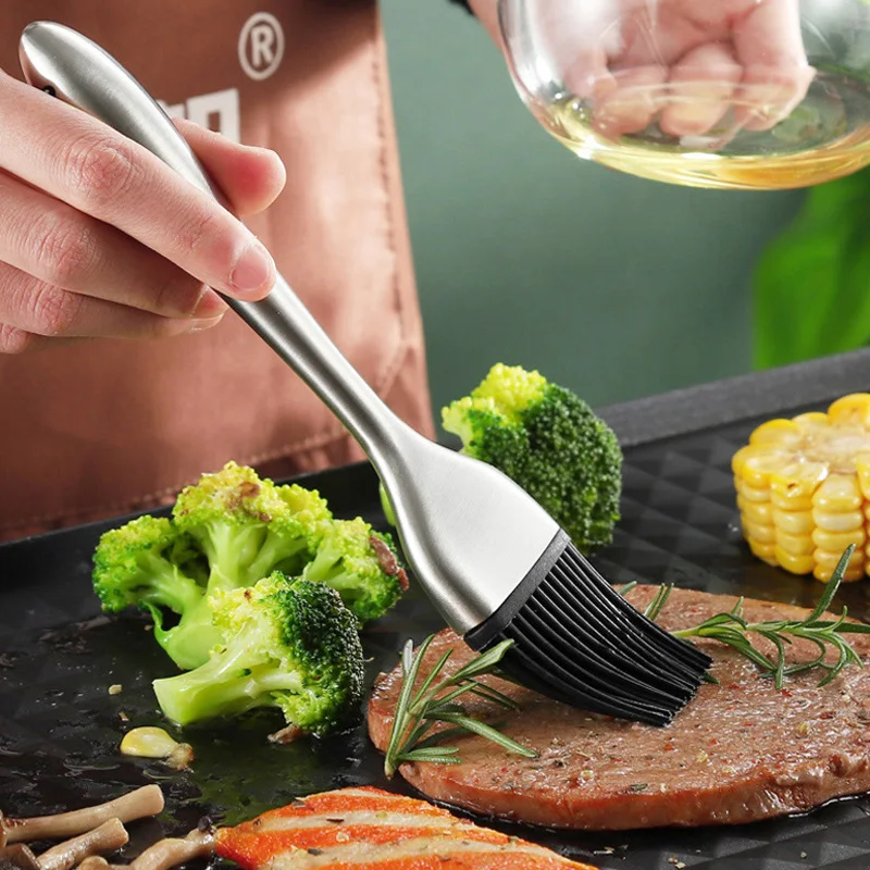 20cm Basting Brush Stainless Steel Handle Silicone Head Basting Barbecue Oil Brush BBQ Roasting Tool 