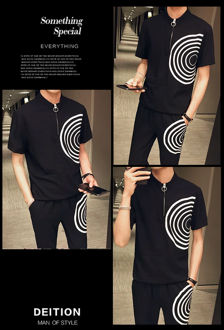 Zomer Chinese Stijl Effen Kleur Erkek Giyim Mode уличная одежда Ropa De Hombre комплект Mannen футболка+ Broek комплект из 2 предметов heren Kleding