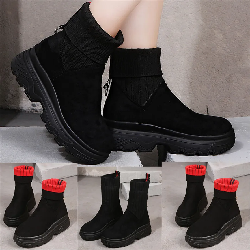 Короткие ботинки размера плюс, botas mujer invierno, модные женские разноцветные платформы, без шнуровки, с круглым носком, вечерние, повседневные женские ботинки, Y9