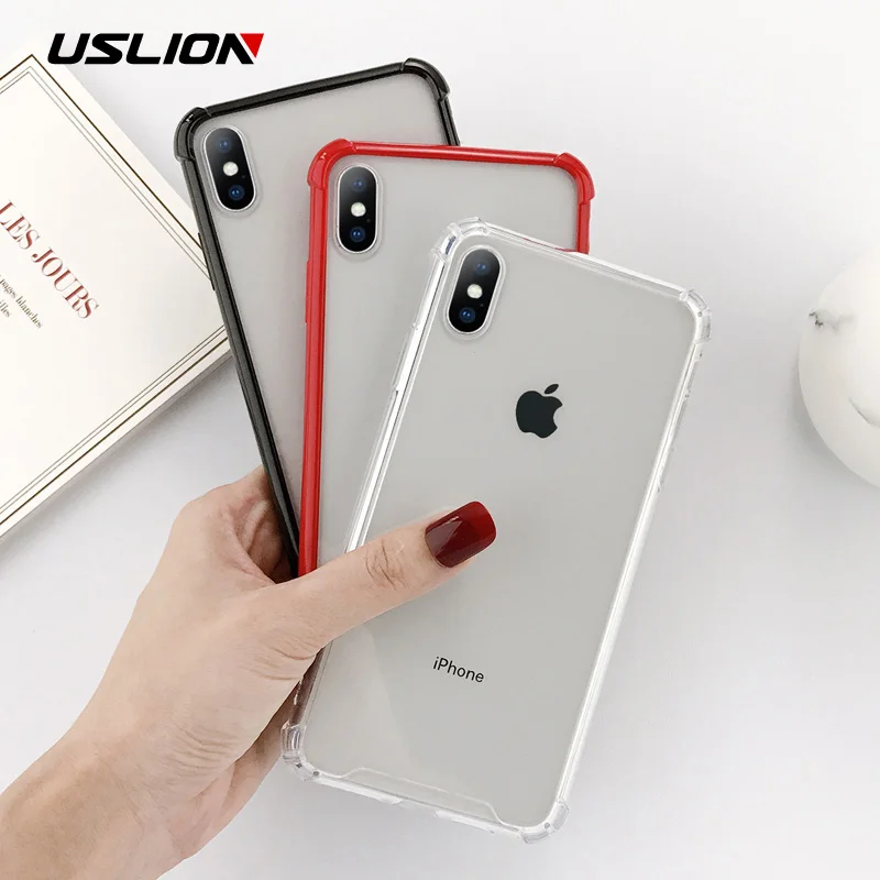 

USLION Transparent Shockproof Phone Case For iPhone X XR XS Max Armor Case For iPhone 7 8 Plus Clear Acrylic Hard Back Cover