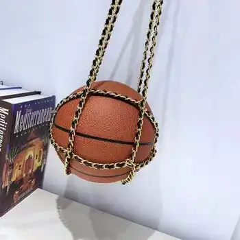 

bag for Women's 2020 new round women's bag basketball purse personality creative hand lading shoulder chain diagonal cross bag