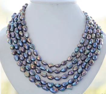

8-9mm NATURE peacock black baroque freshwater pearl necklace 100inch natural Luxury Ms. girl Wedding Jewelry