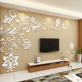 

European Style 3d Flower Tree Wall Sticker Living Room Decorative Decals Home Art Decor Poster Solid Acrylic Wallpaper Sticker L