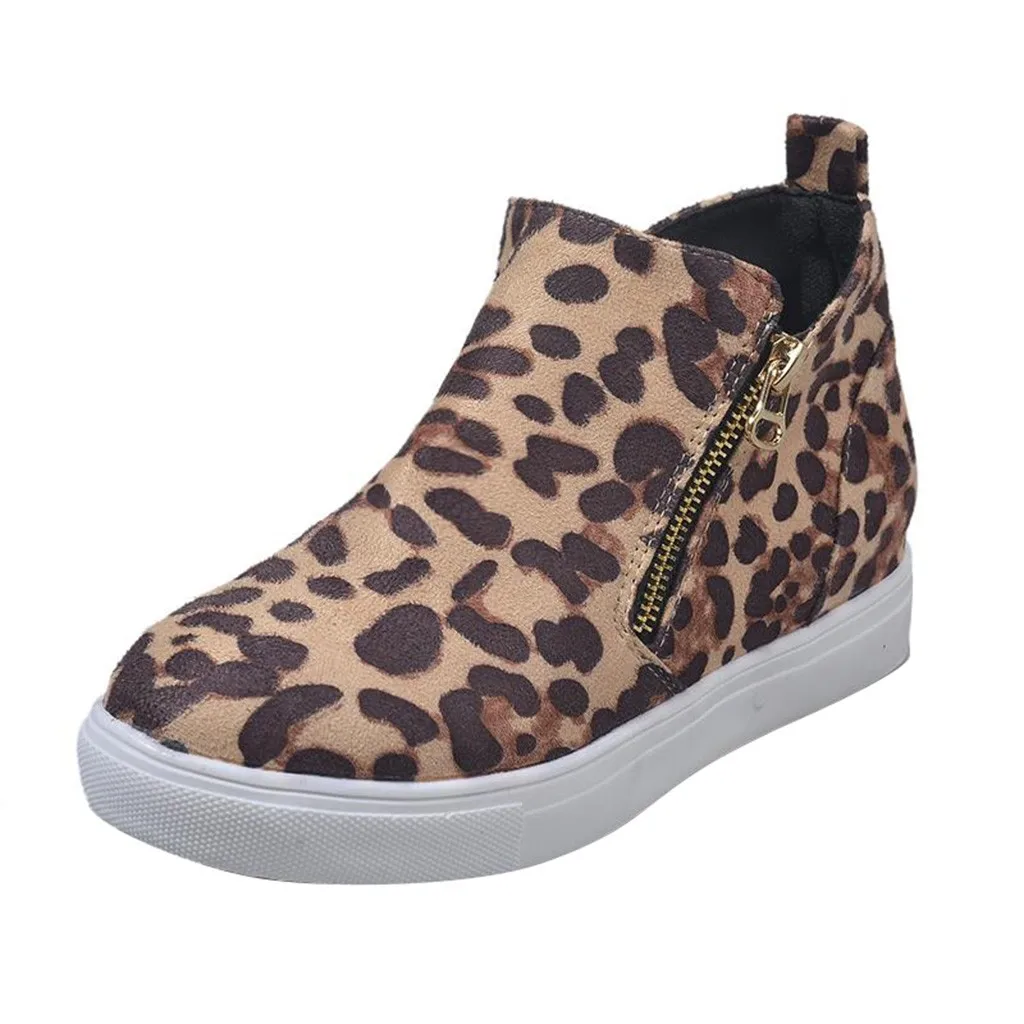 

Women's Leopard Zipper Platform Sneakers Joker Comfortable Women's Round Head Increases Large Size Women's Shoes 2020