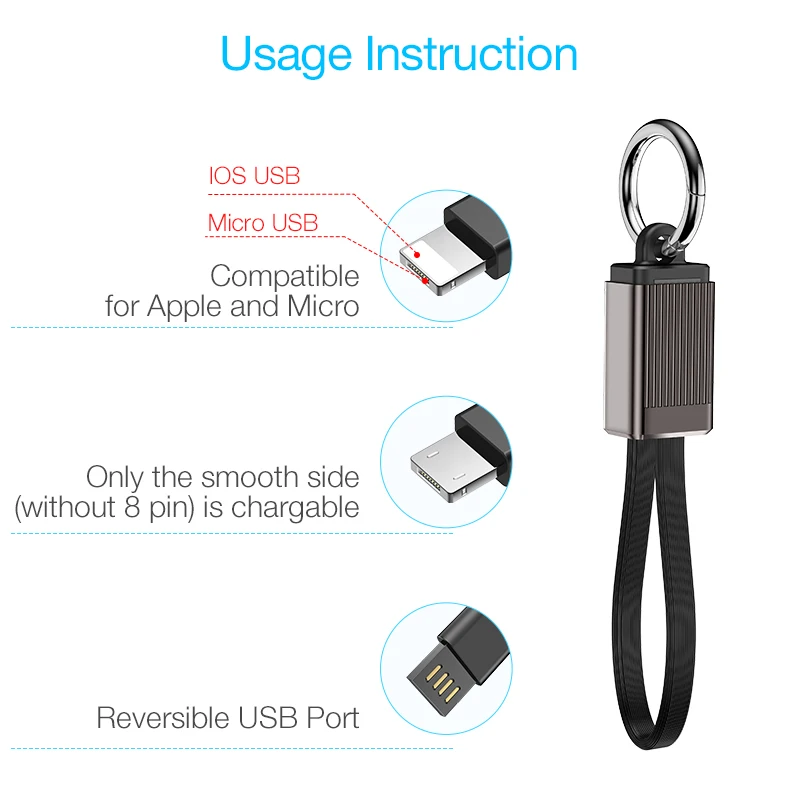 2 в 1 брелок USB кабель для iPhone XS 8 7 6 Мини USB кабель для iPhone 6 7 8 XS Max алюминиевый сплав брелок зарядный кабель