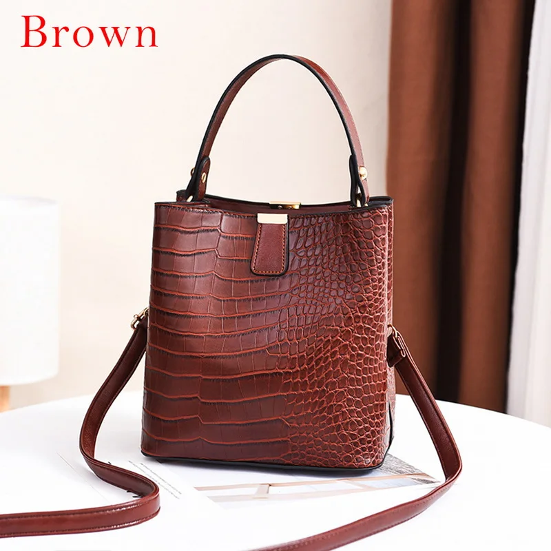 Brown 2 SHUJIN, женские сумки из кожи аллигатора большой емкости, сумки с узором «крокодиловая кожа», повседневные сумки из крокодиловой кожи на плечо, сумки-мессенджеры из искусственной кожи - Цвет: Brown 2
