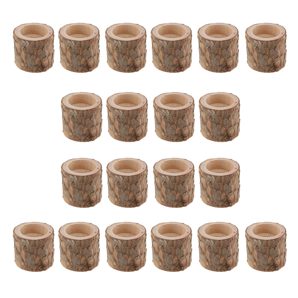 

20Pcs Tree Stake Stump Votive Tea Light Candle Holder Wooden Candlestick Base for Home Party Bar Art Decoration