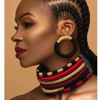 

Wholesale 3Pecs Vintage Africa Choker Necklace Earrings Multi-layer Women Statement Collar African Woven Jewelry Bridal Wedding