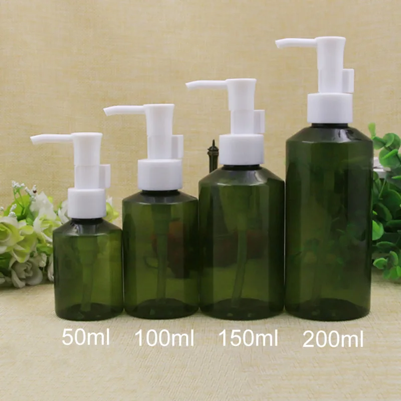 

Free Shipping Green 50ml 100ml 150ml 200ml Plastic Bottle Cosmetic Cream Lotion Makeup Remover Water Face Toners Container