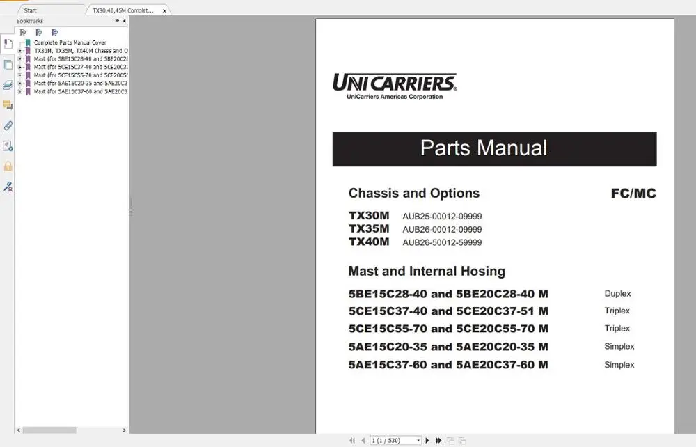 Для NISSAN UNICARRIERS Forklift часть каталога и руководство по обслуживанию (PDF) Обновление