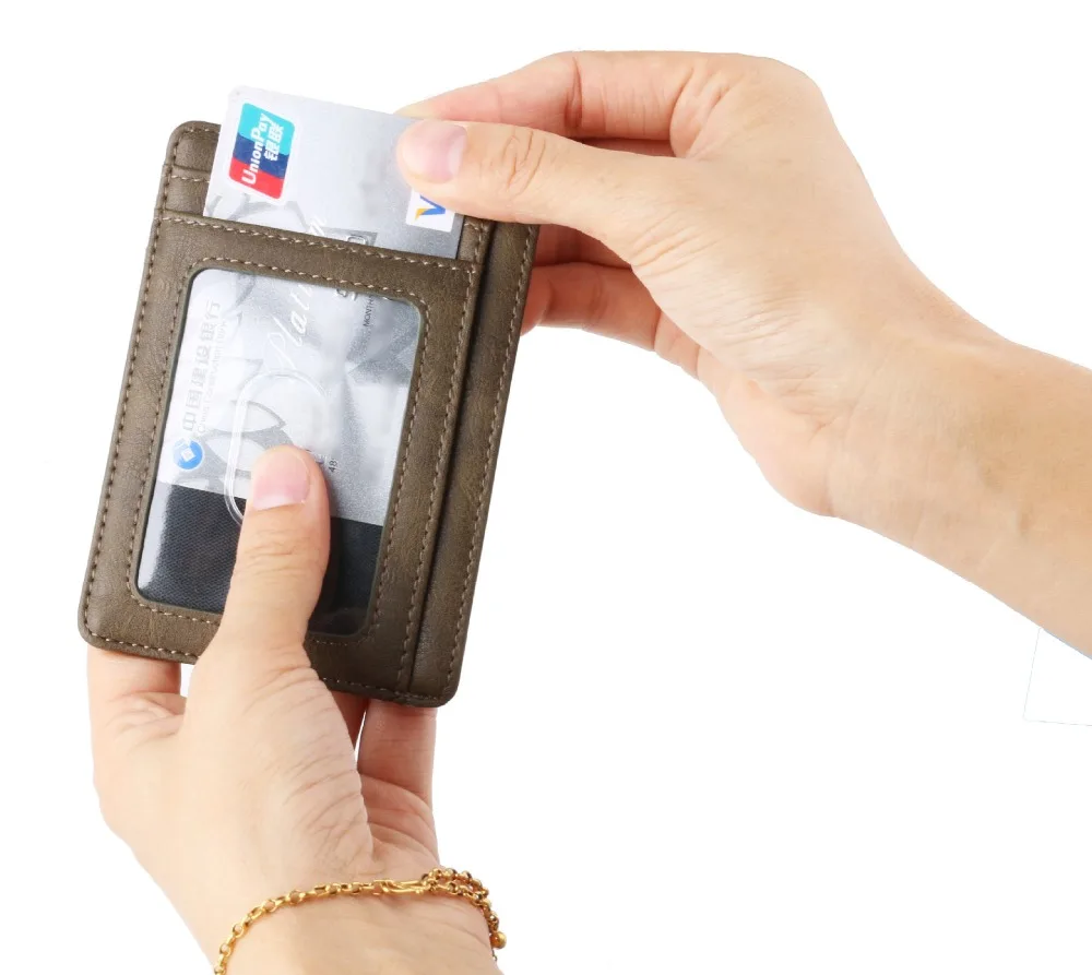 Тонкий ID Держатель карты сумка RFID Блокировка для мужчин и женщин pu кожаный кошелек для карт пакет денег черный кошелек для кредитных карт