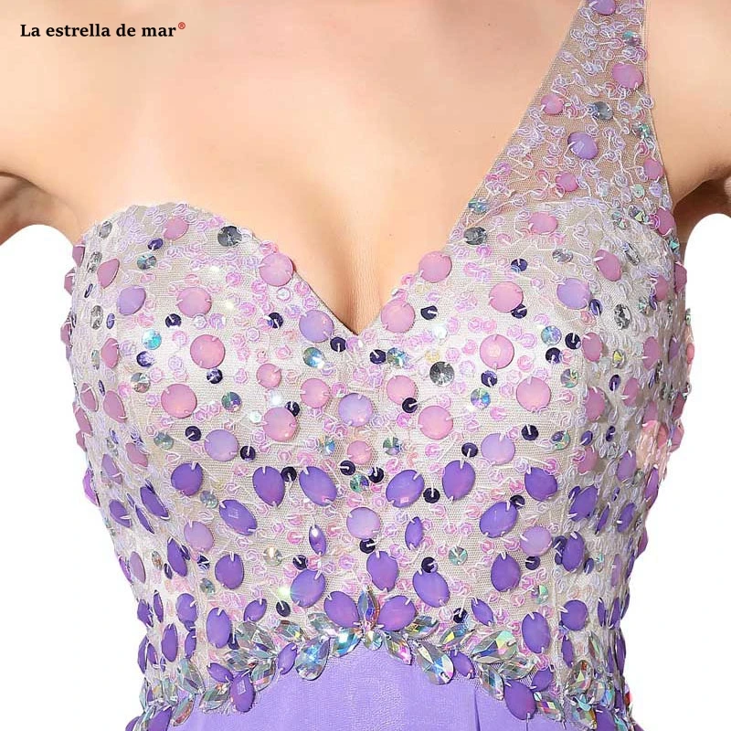 Vestido madrinha шифоновый кристалл на одно плечо сзади ТРАПЕЦИЕВИДНОЕ Лавандовое платье подружки невесты длинный халат custom d'honneur на заказ