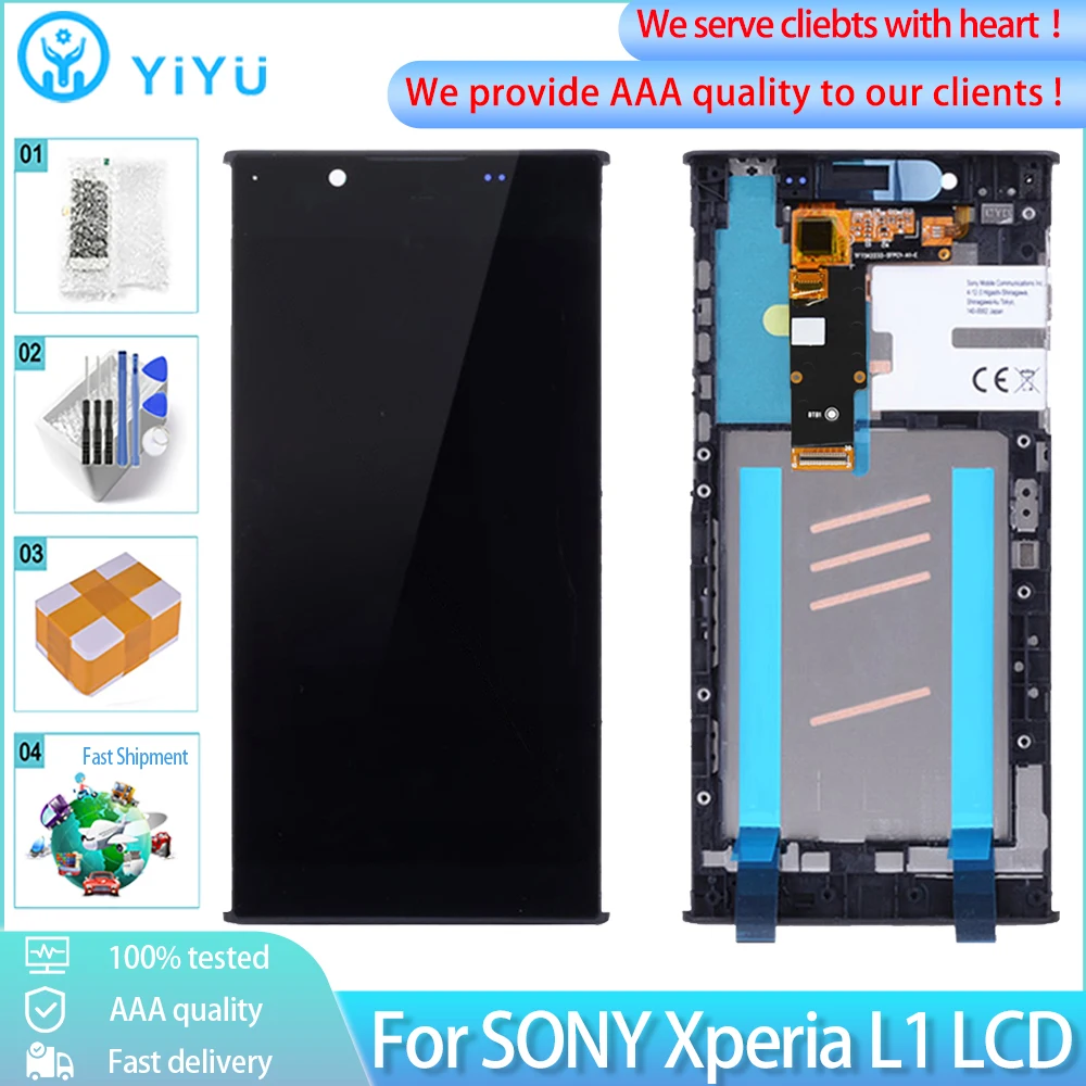Оригинальный ЖК-дисплей 5 дюйма с рамкой для SONY Xperia L1 G3312 G3311 G3313 дигитайзер