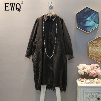 

[EWQ] 2020 spring autumn new pattern lapel long sleeve solid patchwork single breasted casual dress women AK51801