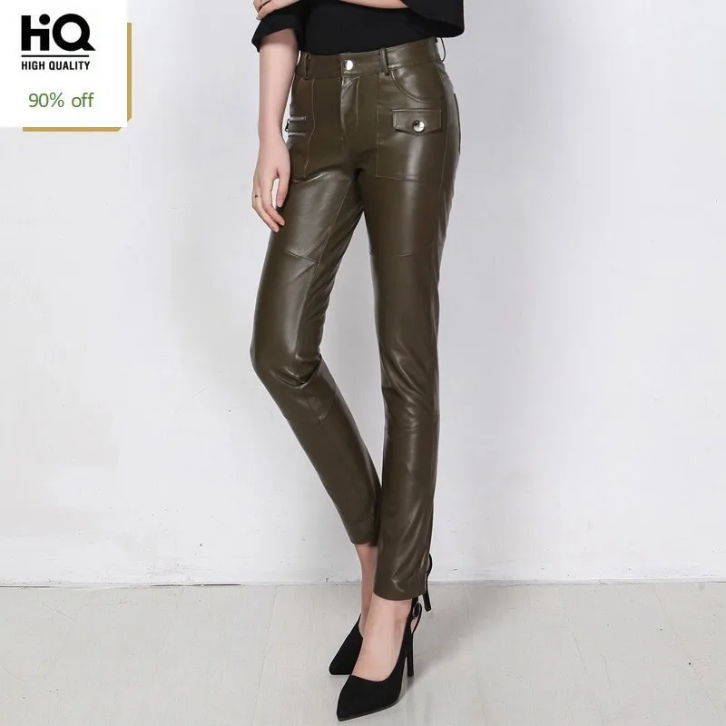 Женские Военные зеленые коричневые из натуральной овечьей кожи длинные узкие