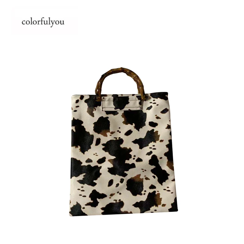

Cow Pattern bags for Women Handbags 2019 NEW Designer Bamboo Handle Hand Bags Casual Large Capacity PU Totes Female Purses