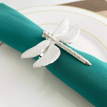 

12 Pcs Dragonfly Napkin Rings, Zinc Alloy Napkin Buckle Silver Napkin Ring For Hotel Wedding Holiday Table Dinner Party Decorati