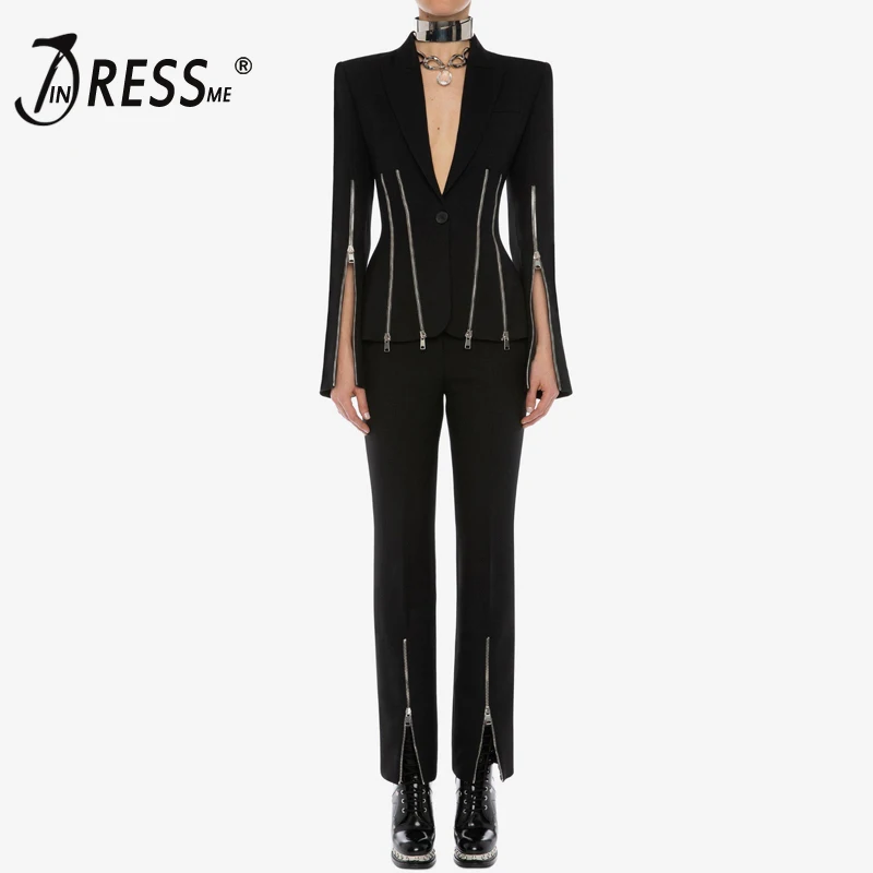 Костюм женский из двух предметов INDRESSME блейзер с V-образным вырезом длинными