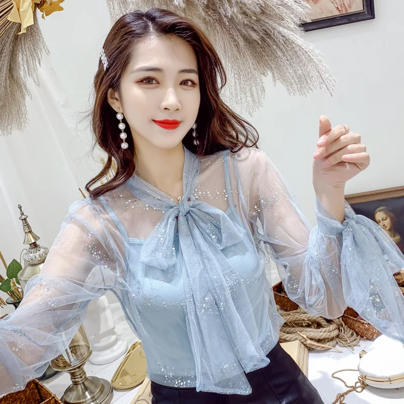 

The new spring and summer of 2019 with bowknot sequins gauze fashionable woman coat