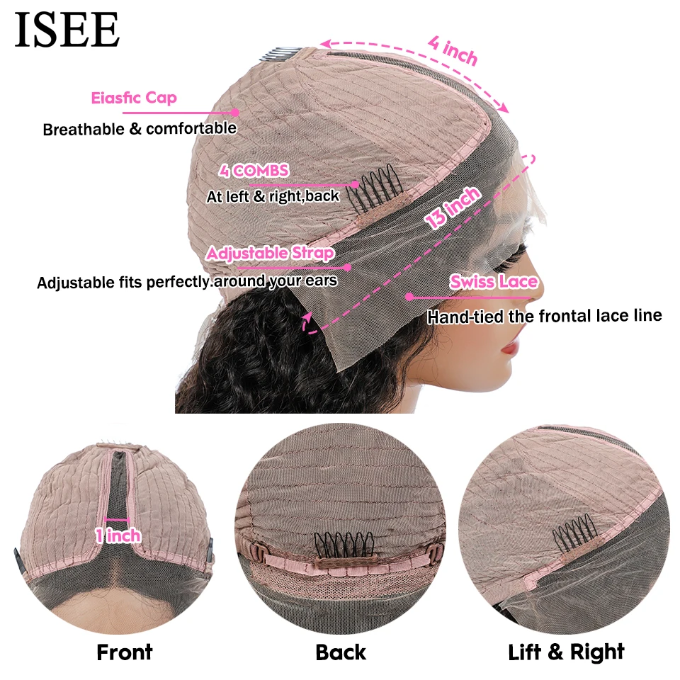 ISEE HAIR Deep Wave Wigs 13X4X1 T Part Lace Front Human Hair Wigs For Women Brazilian Deep Wave Human Hair Wigs