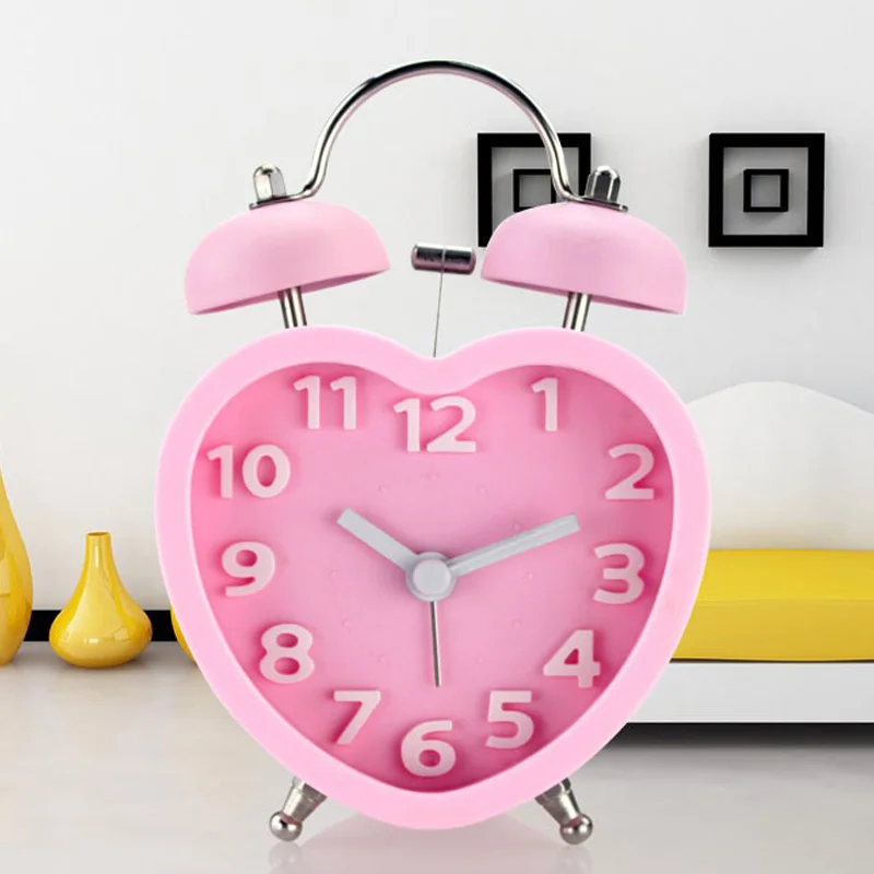 Alarm Clock Silent Alarm Clock Quartz Alarm Clock Portable Classic Fashion Double Bell Heart-Shaped Gift Timer Desktop Children
