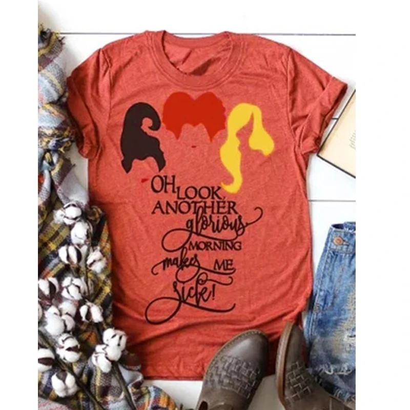 

Women Halloween Pumpkin Tshirt T Tops Casual Print Womens Letter T-shirts It's Just A Bunch of Hocus Pocus Tee Top Tee Shirt