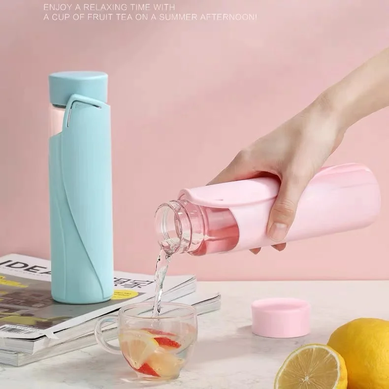 Стеклянная бутылка для воды с силиконовым Coth переносная Спортивная Бутылка Чашка для студентов теплоотвод 6 цветов на выбор