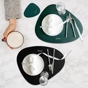 

4PCS Leather Placemats Household Triangle Oval Waterproof Oil Insulation Pad Bowl Mat Coaster Plate Pad