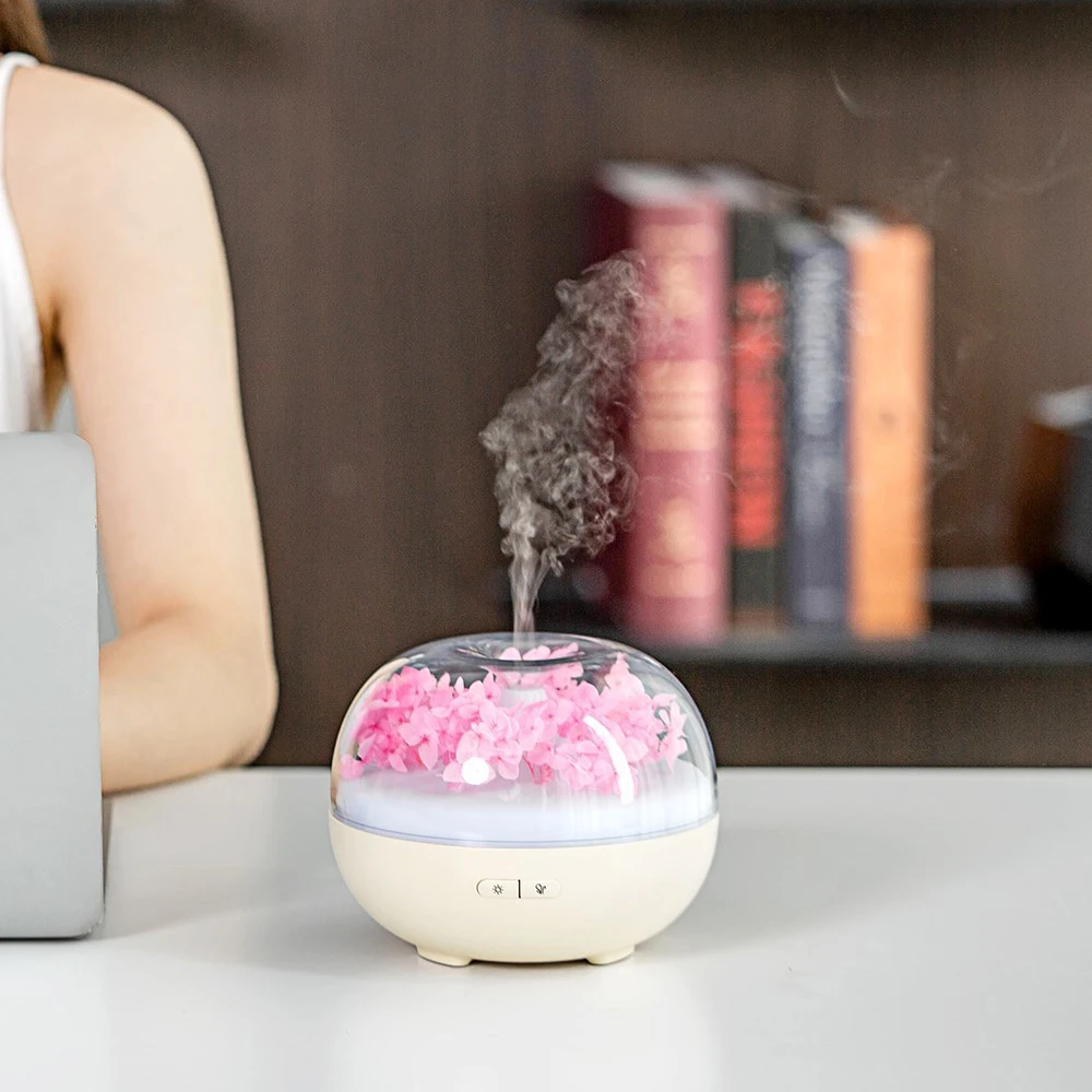 Diffusore di oli essenziali per aromi da 180 ml, umidificatore per aria con fiori eterni, aromaterapia, umidificatore silenzioso con lampada notturna a LED colorata_voghion.com