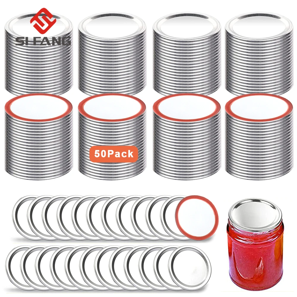 

10-100Pcs Regular Mouth 70/86MM Mason Jar Canning Lids, Reusable Leak Proof Split-Type Silver Lids with Silicone Seals Rings