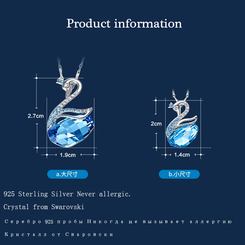 BOSCEN 925 пробы Серебряное ожерелье с подвеской для женщин подарок на день Святого Валентина Лебедь украшенный кристаллами Swarovski