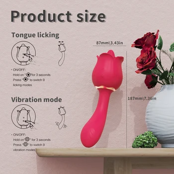 Rose Toy 2 in 1 Clitoral Licking Vibrator Nipple Dildo Vibrators Clitoris Stimulator Strong Vibration Sex Toys for Women Couples 5