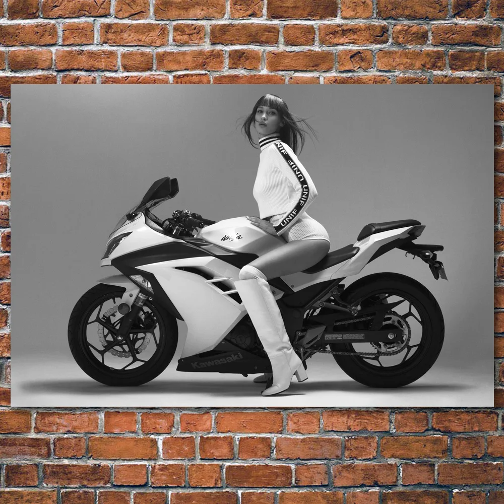 Kawasaki Ninja модель девушка спорт мотоциклы монохромные настенные художественные