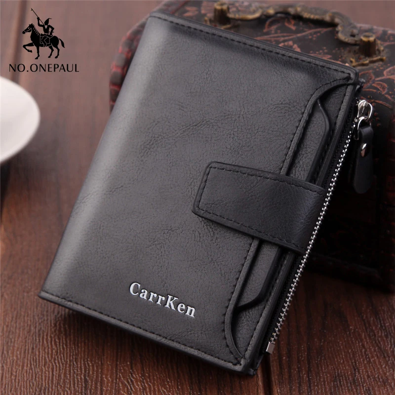 

NO.ONEPAUL Genuine Leather men short Wallet Luxury brand wallets Multifunctional Coin Pocket Photo Card Holder Retro purses men