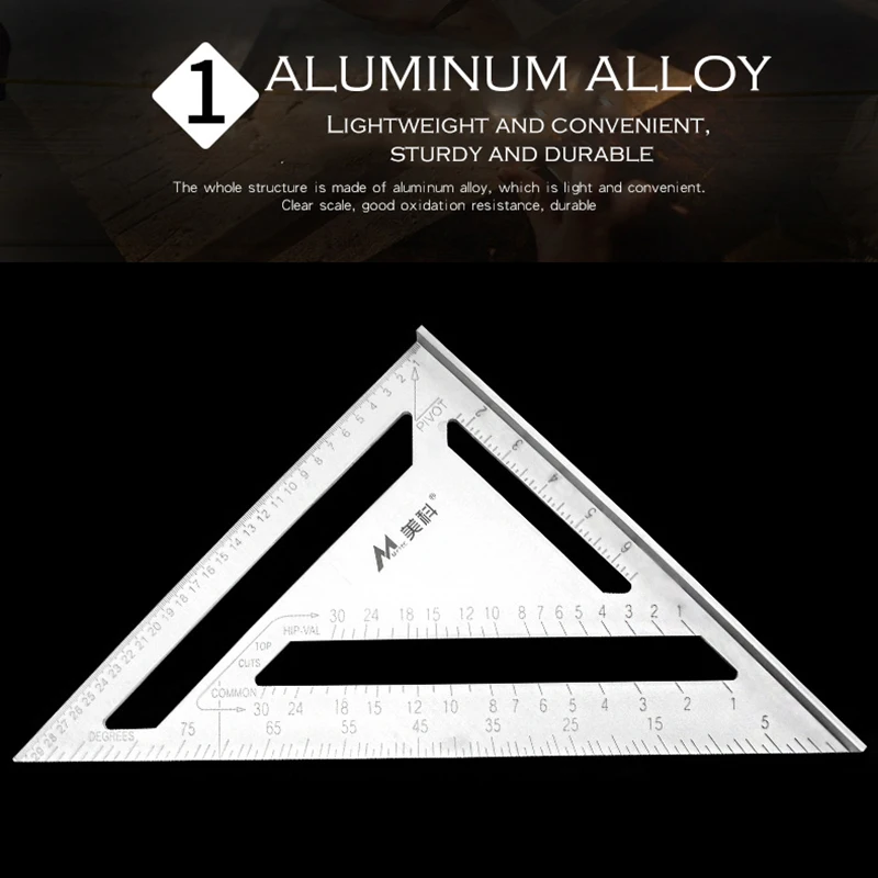 30cm Silver Aluminum Alloy Speed Square Roofing Triangle Angle Protractor Try Square Carpenter's Measuring Layout Tool