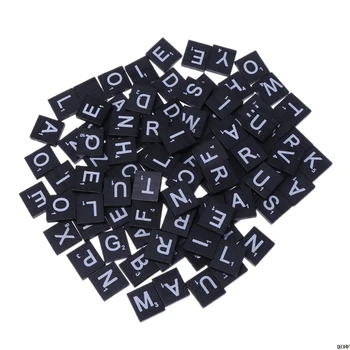 

100Pcs Wooden Alphabet Scrabble Tiles Black Letters For Craft Wood Embellishment