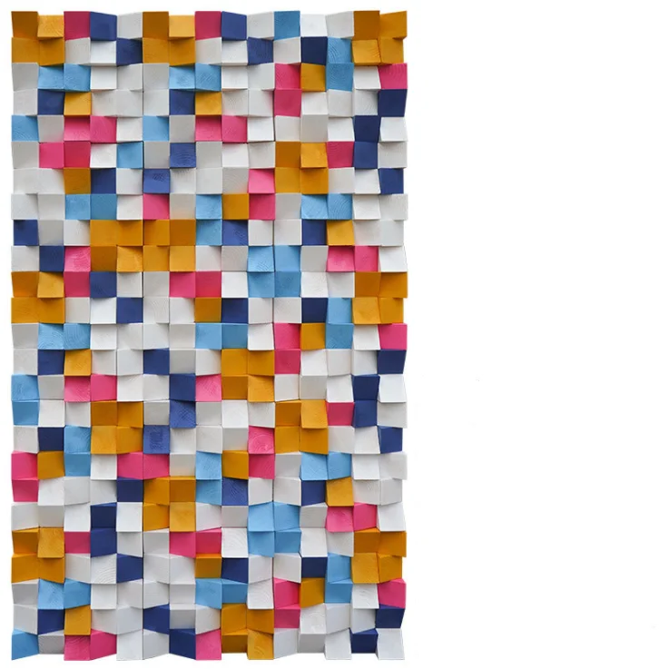 

Окрашенная желтая розовая синяя белая сосновая древесина задняя плитка 3D деревянная мозаика настенный фон DQ209