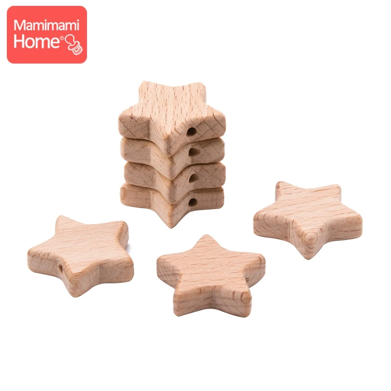 

Mamihome10PC Wooden Beads Baby Beech Wood Teether With Holes Star Rodent DIY Pacifier Chain Nursing Necklace Children's Products