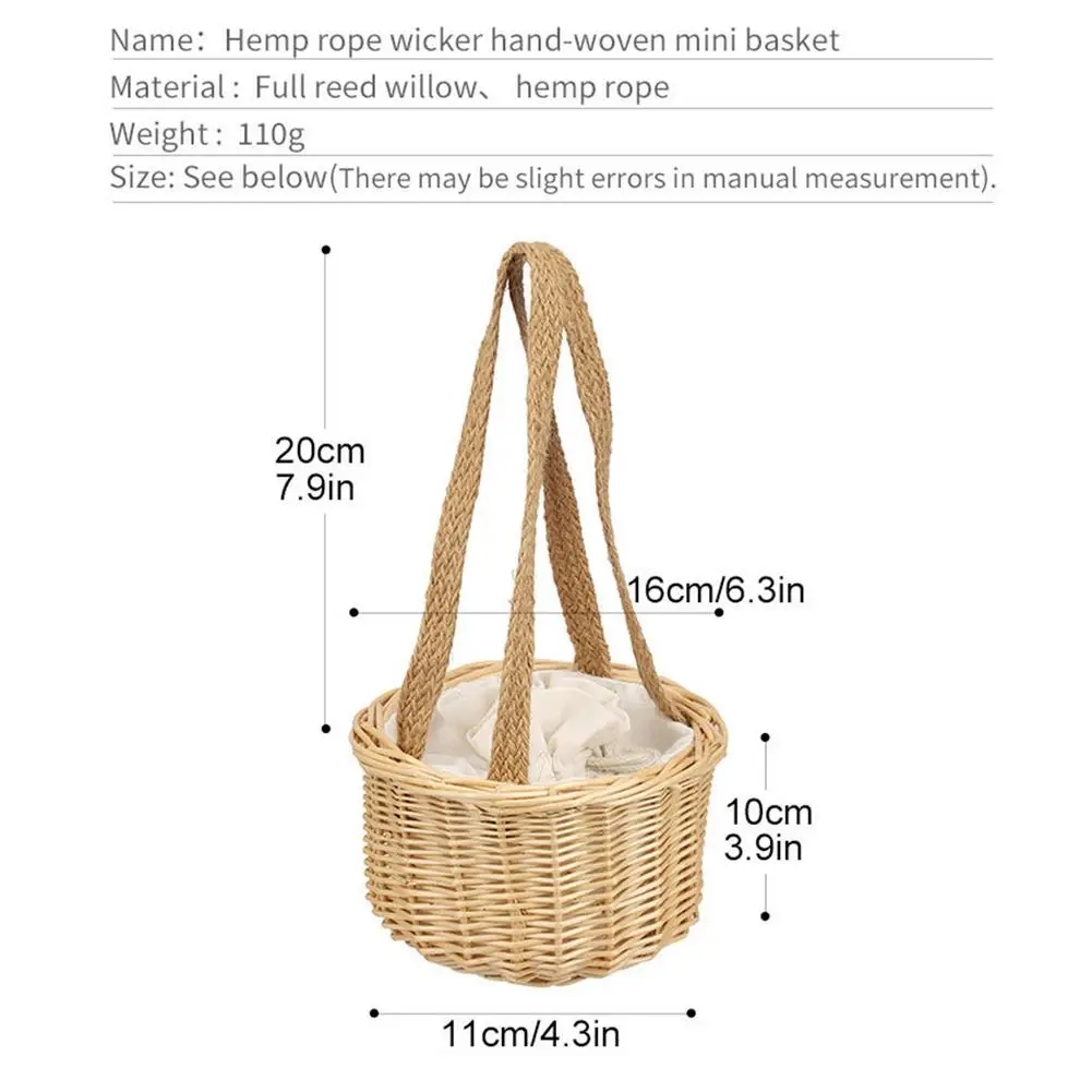 Wicker Bag Rattan Crossbody Bags For Women Small Wicker Basket Summer Beach Bag With Cotton Pocket Handmade Shoulder Straw Bag