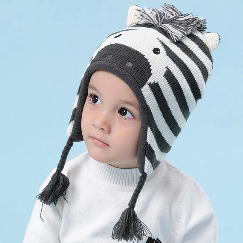 Cálidos para niños, gorro invierno con dibujo de cebra, gorros tejidos de algodón niños, gorros con orejas, gorros para niñas, bonito Gorro con estampado de animales, gorro 0 6|winter