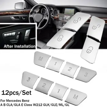 

12pcs Car Door Seat Memory Lock Button Trim Cover Sticker for A B CLA/GLA E Class W212 GLK/GLE/ML/GL