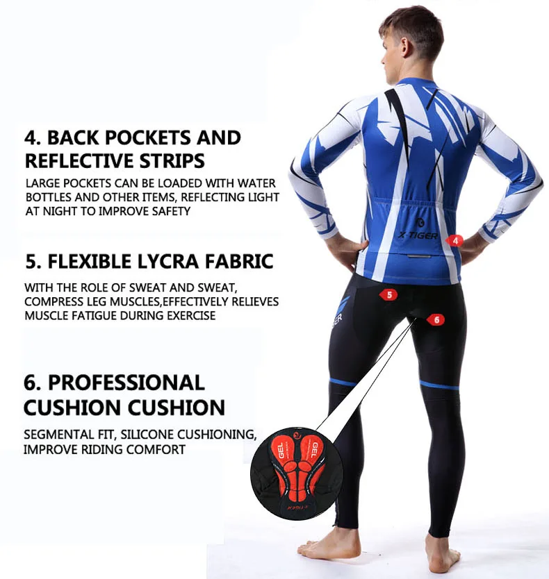 X-TIGER с длинным рукавом Велоспорт Джерси Набор Майо Ropa Ciclismo Велоспорт Джерси осень MTB Одежда для велосипеда одежда для мужчин