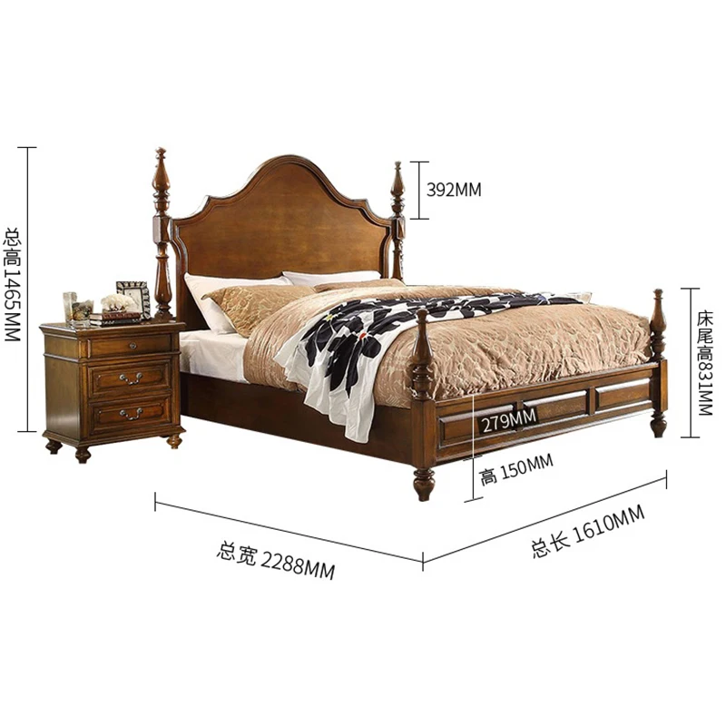 Двухспальная кровать в американском стиле из цельного дерева, кровать king size 1,8 M WA601