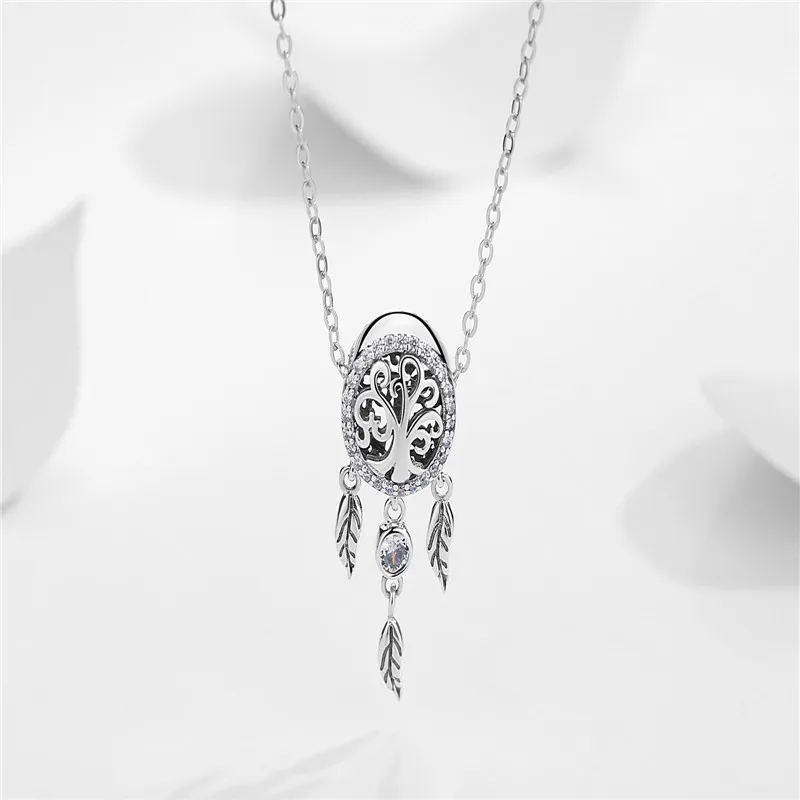 CaevKceai 925 Sterling Silver Dream Catcher Dreamcatcher Pendant Necklace for Women Solid Sterling Silver Jewelry