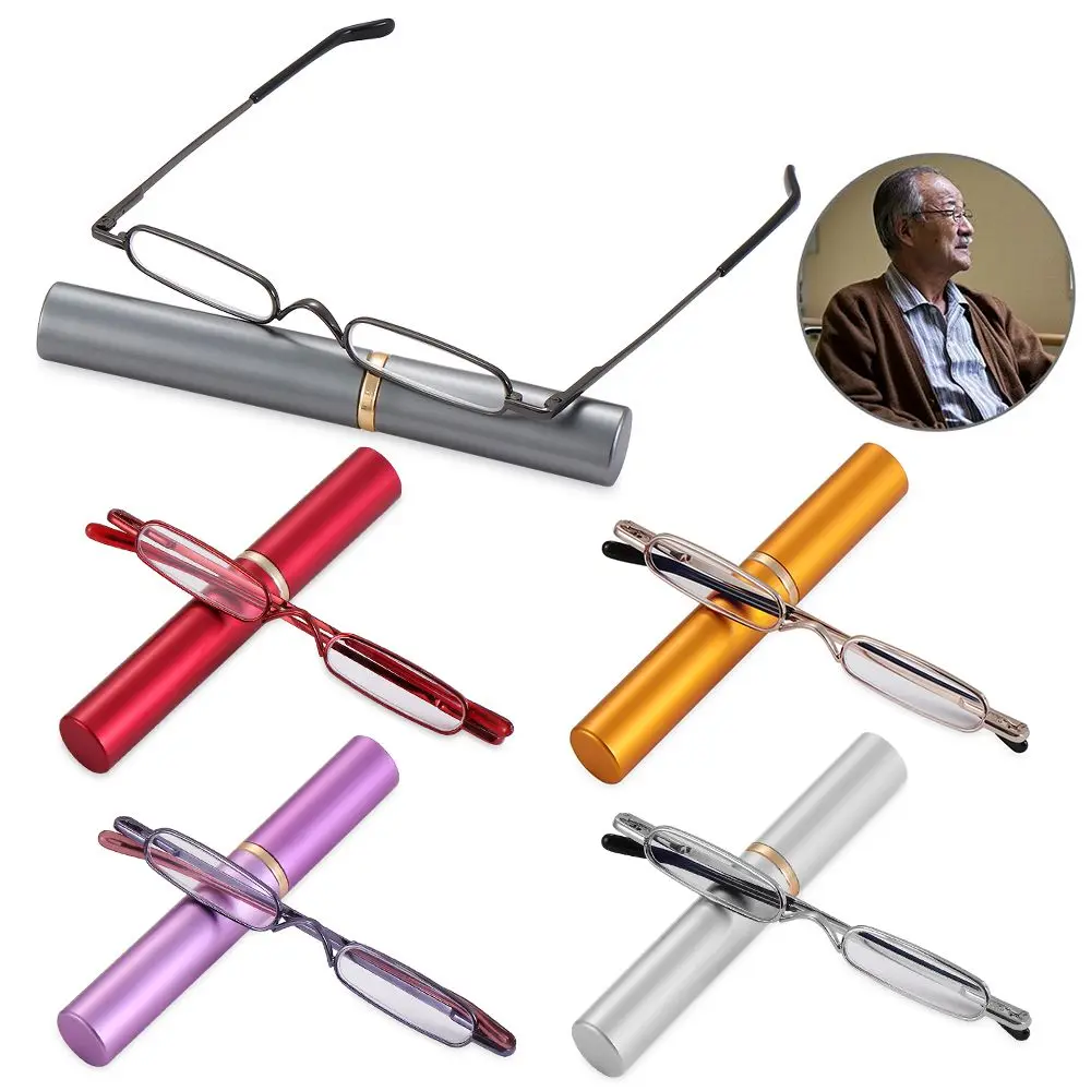 Portable Mini Compact Slim Pen Reading Glasses With Pen Clip Tube Case