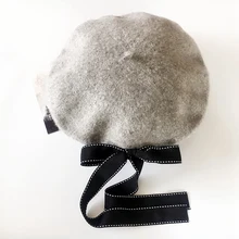 Теплый шерстяной берет с бантиком, Корейская версия, женская осенняя и зимняя меховая шапка для художника, один размер, для взрослых