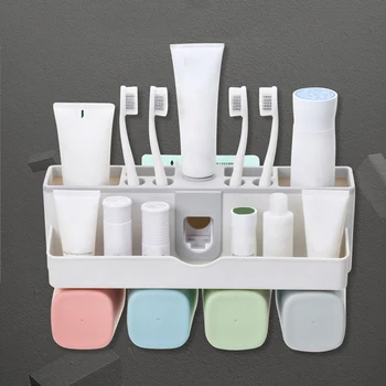 

Toothbrush Rack Toothpaste Dispenser Hands Free Toothpaste Squeezer for Hair Dryer with Cup Holder @LS